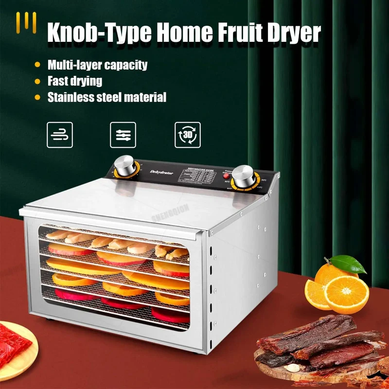 Heavy Duty Commercial Food Dehydrator with Smart Temp Control and Timer, 6 Tray Stainless Steel Dryer for Meat Jerky and Fruits, Tempered Glass Watch Window, No Sweat Dishwasher Safe Trays, Low Noise Powerhouse for Home Kitchen