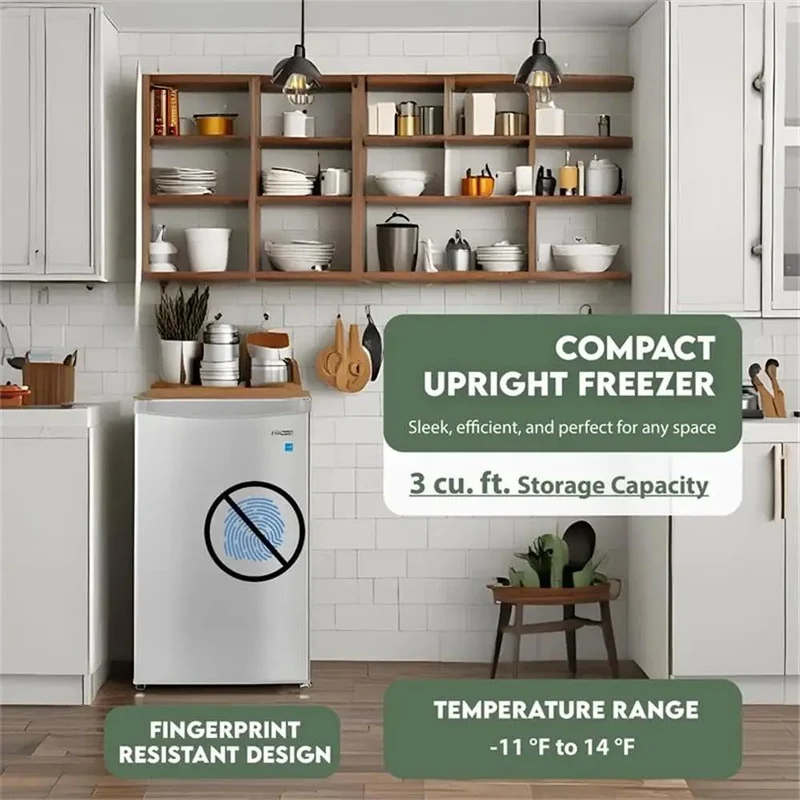 Top Notch 3 Cubic Ft Compact Upright Freezer Fingerprint Resistant Stainless Steel Finish Reversible Door Freestanding Build Ultra Quiet 41 Decibel Manual Defrost Adjustable Shelves Built Tough For Garage Or Home