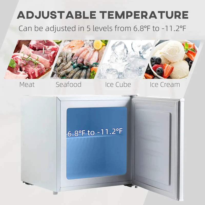 Hella Quiet 1.1 Cu Ft Countertop Upright Mini Freezer In Snazzy Steel White With Removable Shelves And Reversible Door For Dorms Apartments Offices And Homes Plush Storage Inside