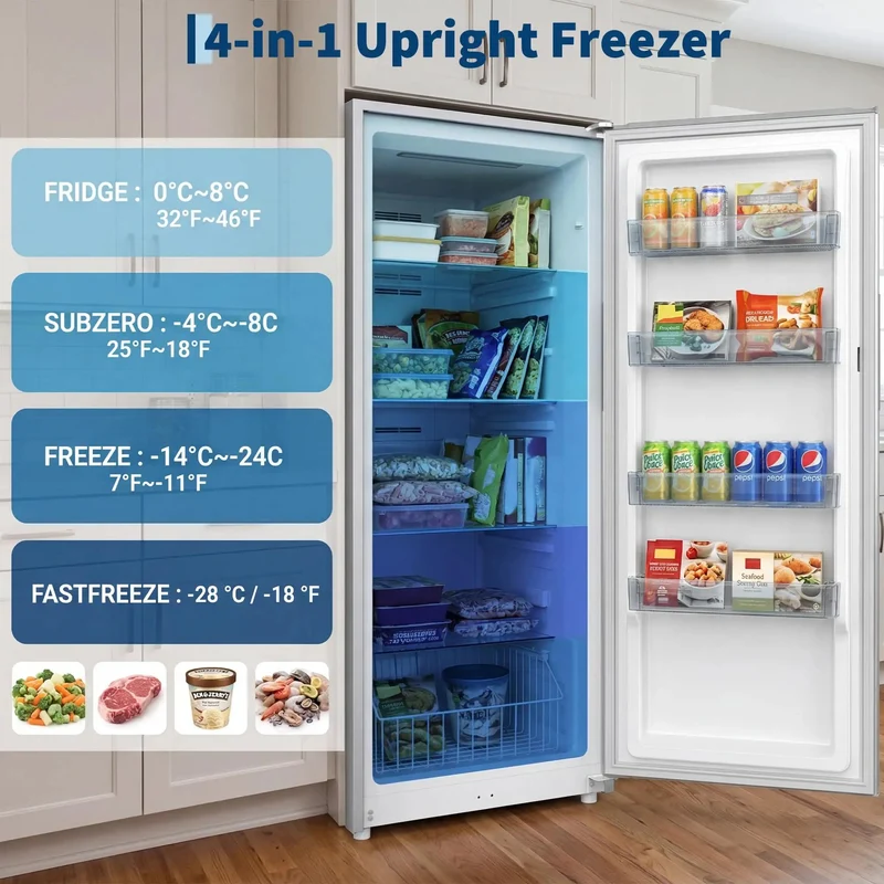 Huge 17 Cu Ft Upright Convertible Freezer And Fridge Hybrid With Four Chill Modes Auto Defrost System Slick Digital Controls Whisper Quiet Efficient Motor Roomy Interior Shelving Built For Garage Stash Or Party Prep