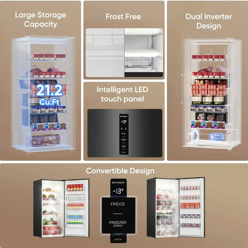 21.2 Cu Ft Convertible Upright Freezer Frost Free Space Saver That Works Wonders For Big Families Quiet Energy Star Rated Appliance Perfect For Extra Meat Storage And Smart Kitchen Upgrades With Smooth Operation And Reliable Performance Daily.