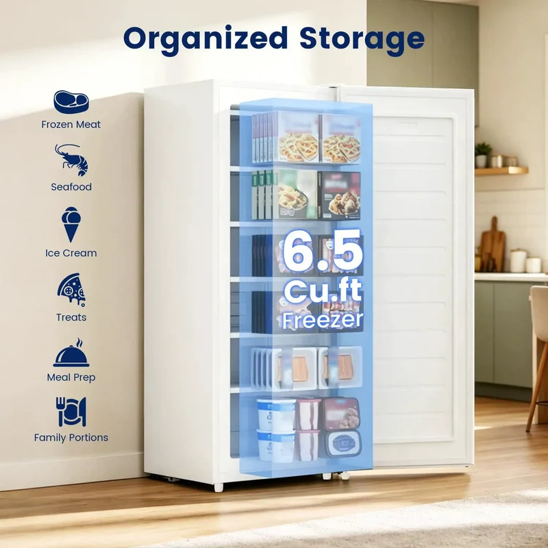 Slick 6.5 Cubic Foot Upright Freezer In Clean White Brings No Sweat Space Saving Vibes Straight To Apartments Dorms And Offices With Plenty Of Vertical Storage That Really Pulls Its Weight Without Hogging Your Entire Floor