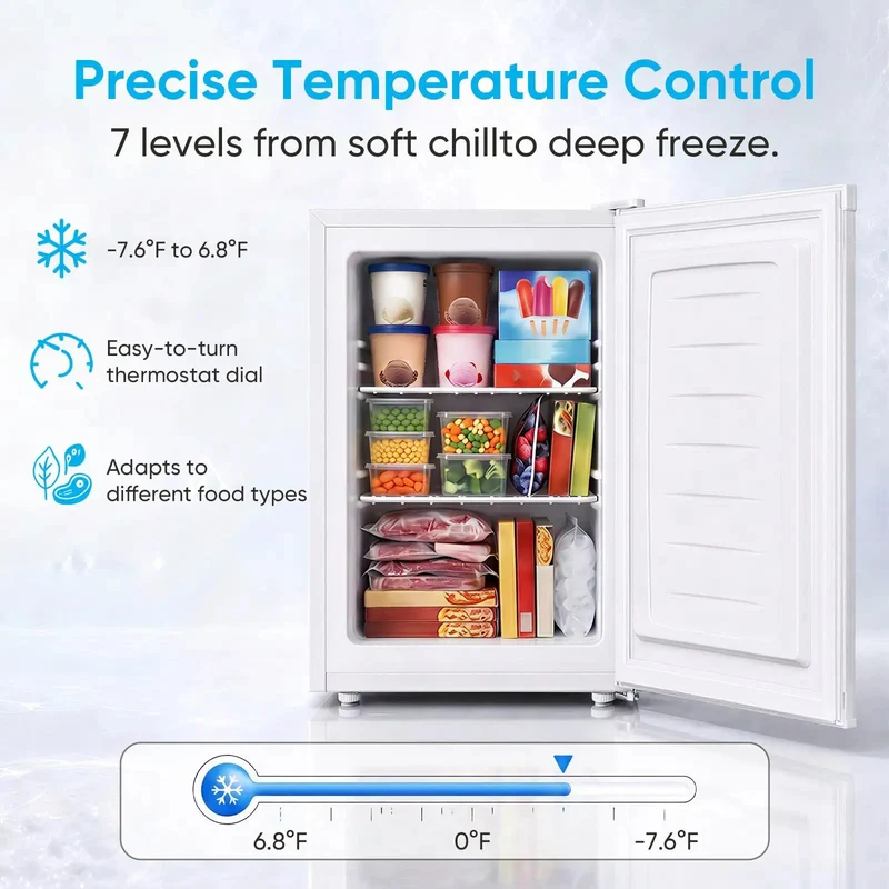 White 3.0 Cu Ft Upright Freezer With 7 Adjustable Temp Settings Compact Mini Freezer Space Saving Storage Solution Perfect For Dorms Apartments Kitchens And Garages Sleek And Solid Design That Handles Your Frozen Goodz Without Breaking A Sweat