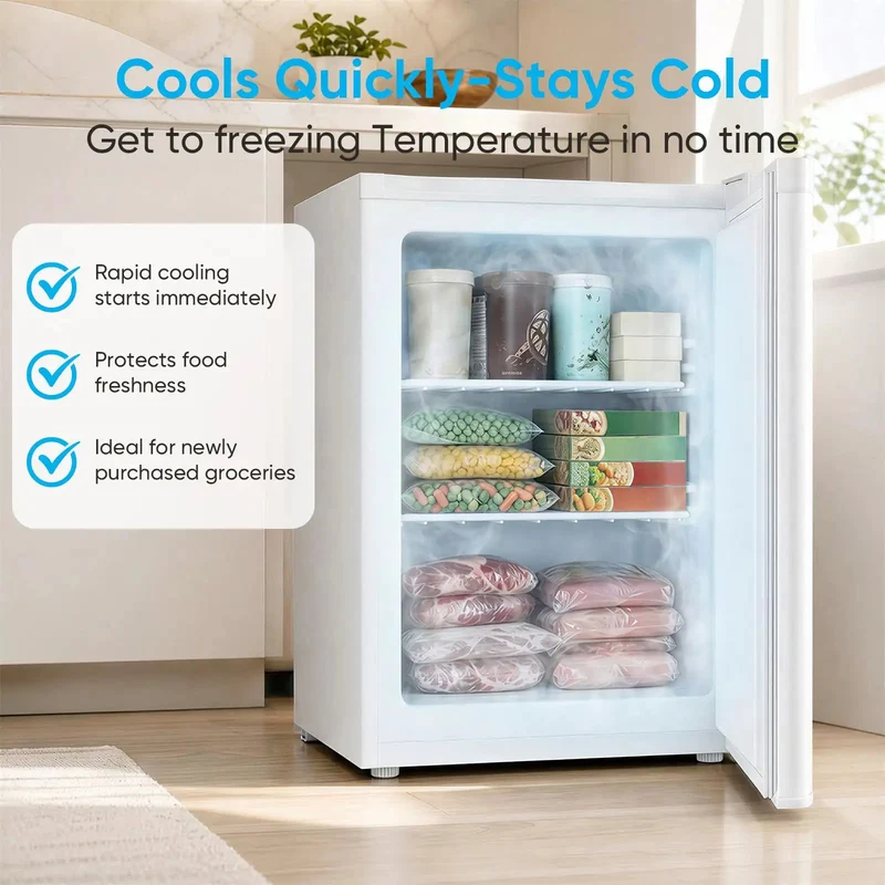 White 3.0 Cu Ft Upright Freezer With 7 Adjustable Temp Settings Compact Mini Freezer Space Saving Storage Solution Perfect For Dorms Apartments Kitchens And Garages Sleek And Solid Design That Handles Your Frozen Goodz Without Breaking A Sweat