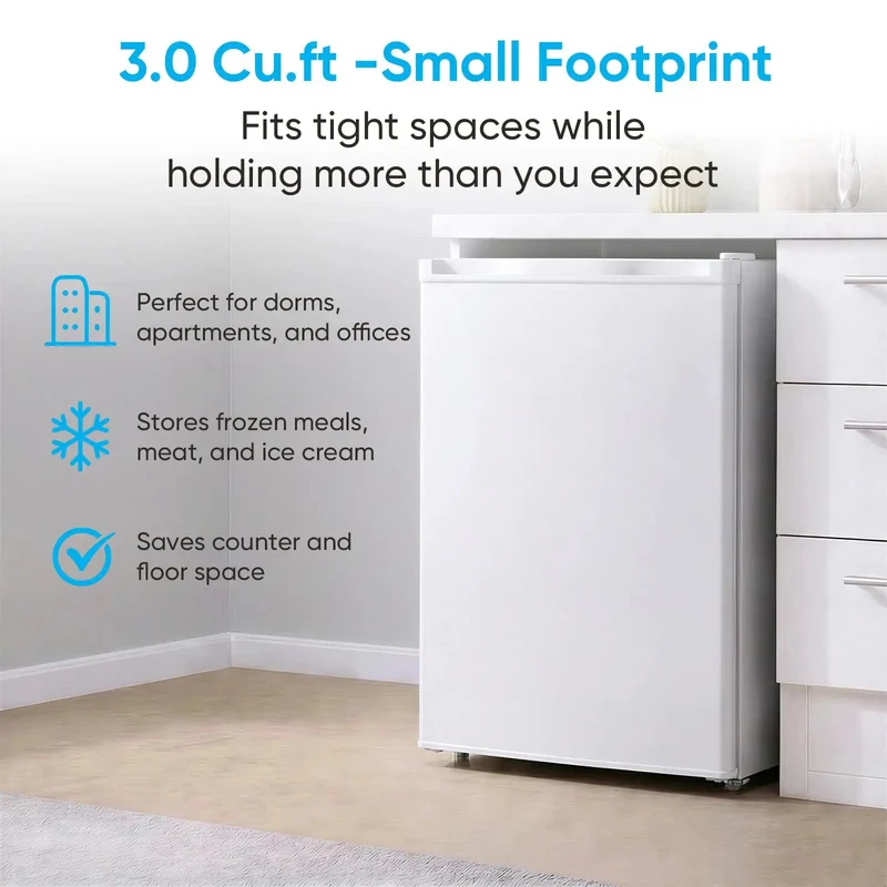 White 3.0 Cu Ft Upright Freezer With 7 Adjustable Temp Settings Compact Mini Freezer Space Saving Storage Solution Perfect For Dorms Apartments Kitchens And Garages Sleek And Solid Design That Handles Your Frozen Goodz Without Breaking A Sweat