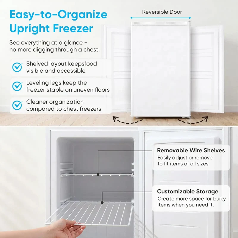 White 3.0 Cu Ft Upright Freezer With 7 Adjustable Temp Settings Compact Mini Freezer Space Saving Storage Solution Perfect For Dorms Apartments Kitchens And Garages Sleek And Solid Design That Handles Your Frozen Goodz Without Breaking A Sweat