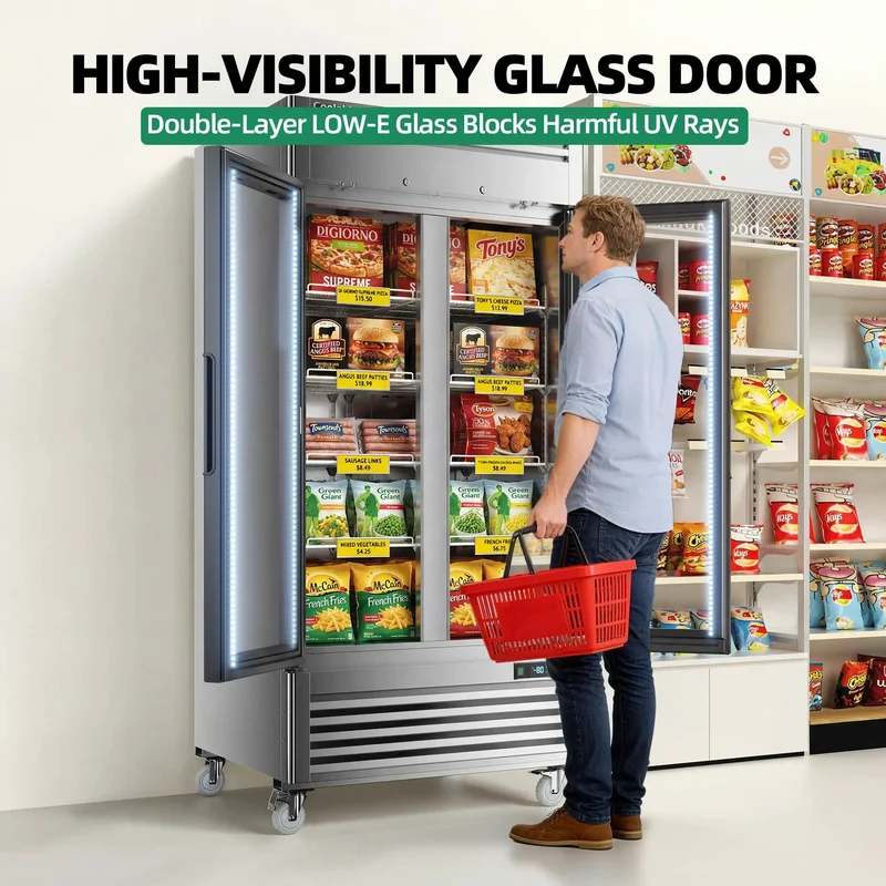 Heavy Duty Commercial Upright Display Freezer With Tempered Glass Door 33.5 Cubic Foot Auto Defrost Digital Temperature Control Rock Solid Stainless Steel Build For Retail And Restaurant Owners
