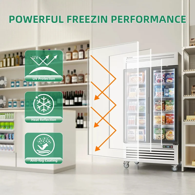Heavy Duty Commercial Upright Display Freezer With Tempered Glass Door 33.5 Cubic Foot Auto Defrost Digital Temperature Control Rock Solid Stainless Steel Build For Retail And Restaurant Owners