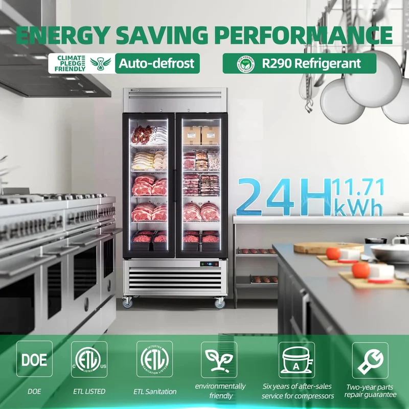 Heavy Duty Commercial Upright Display Freezer With Tempered Glass Door 33.5 Cubic Foot Auto Defrost Digital Temperature Control Rock Solid Stainless Steel Build For Retail And Restaurant Owners