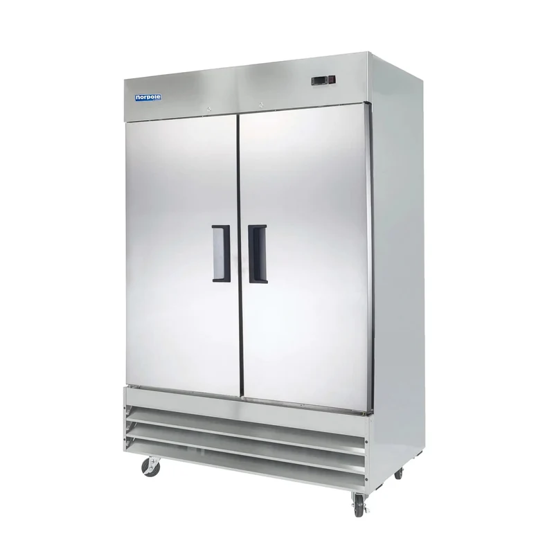 Heavy Duty Commercial Two Door Freezer With Forty Six Cubic Feet Of Space Frost Free Tech And Brushed Stainless Steel Shell Built Like A Tank For Busy Restaurant Kitchens And Food Service Teams