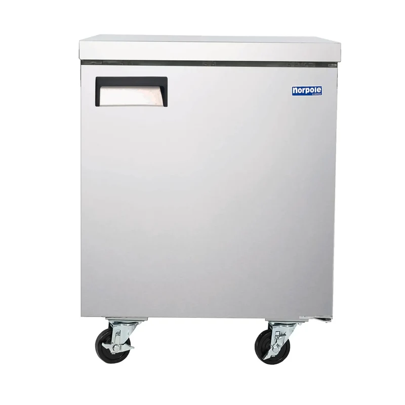 Heavy Duty Commercial Undercounter Freezer 27 Inch 6 Cubic Foot Stainless Steel Auto Defrost Compact No Sweat Frost Free Zero Hassle Setup Top Shelf Frozen Food Storage For Busy Kitchens Bars