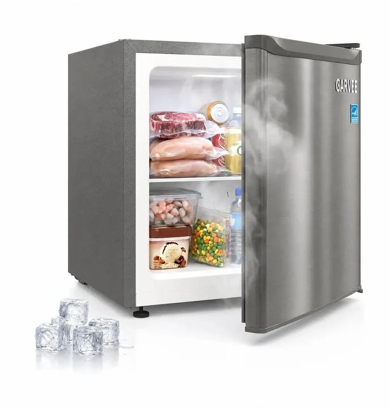 Compact Upright Freezer 1.1 Cubic Foot Stainless Steel Mini Cooler Slick Countertop Design For Dorm Rooms Offices And Apartments With Go To Temp Dial For Frozen Snacks