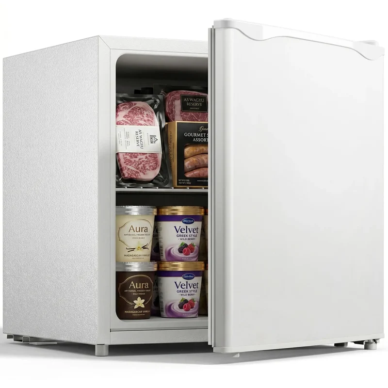 Hella Compact Mini Upright Freezer Packs 1 Point 1 Cubic Feet Inside With Five Level Temperature Knob Removable Shelves And Crisp White Finish Specially Built For Dorm Rooms Offices Or Small Kitchens To Keep Your Grub Chilled