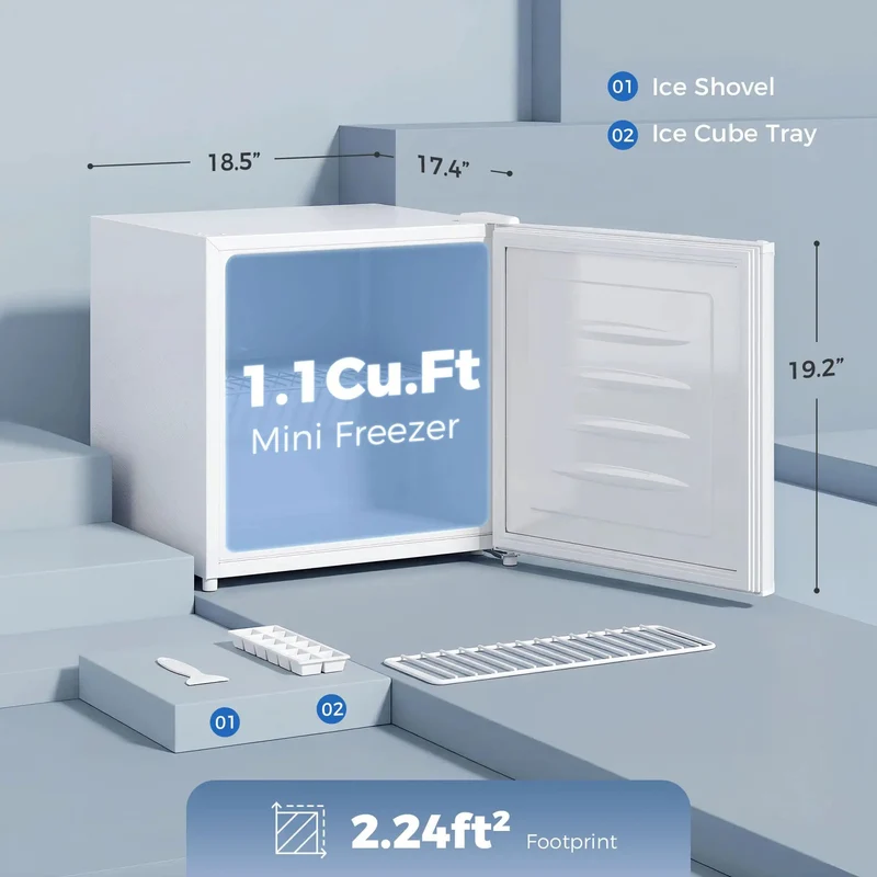 Hella Compact Mini Upright Freezer Packs 1 Point 1 Cubic Feet Inside With Five Level Temperature Knob Removable Shelves And Crisp White Finish Specially Built For Dorm Rooms Offices Or Small Kitchens To Keep Your Grub Chilled