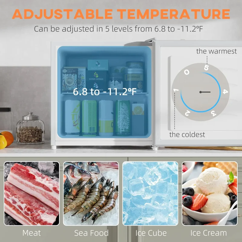 Hella Compact Mini Upright Freezer Packs 1 Point 1 Cubic Feet Inside With Five Level Temperature Knob Removable Shelves And Crisp White Finish Specially Built For Dorm Rooms Offices Or Small Kitchens To Keep Your Grub Chilled