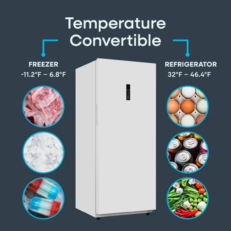 14 Cu Ft Convertible Upright Freezer And Refrigerator In Warm White Panel Featuring Hassle Free Mode Switch Flex Config Layout And Ample Shelving For Snacks And Beverages