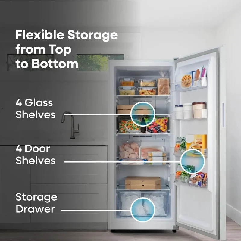 14 Cu Ft Convertible Upright Freezer And Refrigerator In Warm White Panel Featuring Hassle Free Mode Switch Flex Config Layout And Ample Shelving For Snacks And Beverages