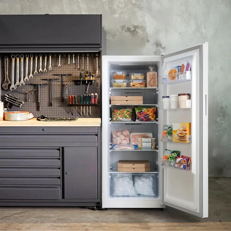 14 Cu Ft Convertible Upright Freezer And Refrigerator In Warm White Panel Featuring Hassle Free Mode Switch Flex Config Layout And Ample Shelving For Snacks And Beverages