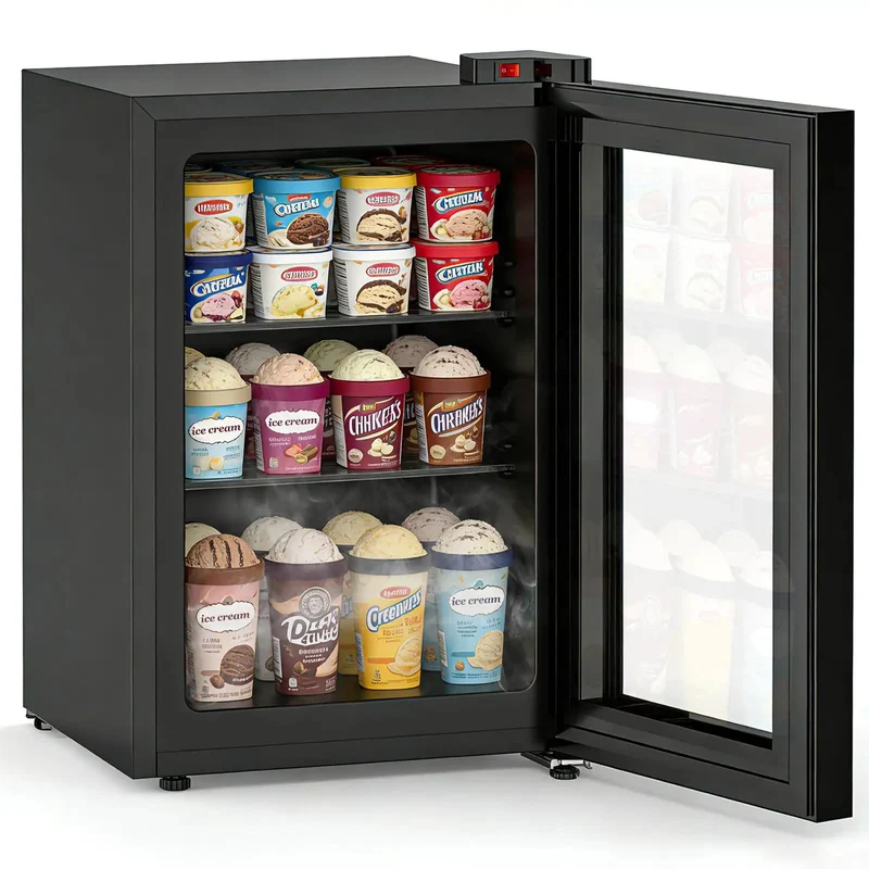 2.3 Cu Ft Upright Mini Freezer With Tempered Glass Door And Flexible Temp Control Keeps Your Stash Ice Cold In This Hella Compact Unit Ideal For Small Apartments Tiny Rvs Or Lofts Featuring Removable Shelves And Quick Trays