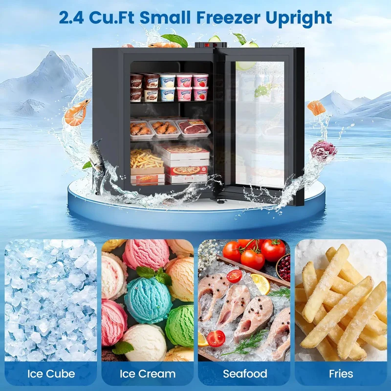 2.3 Cu Ft Upright Mini Freezer With Tempered Glass Door And Flexible Temp Control Keeps Your Stash Ice Cold In This Hella Compact Unit Ideal For Small Apartments Tiny Rvs Or Lofts Featuring Removable Shelves And Quick Trays