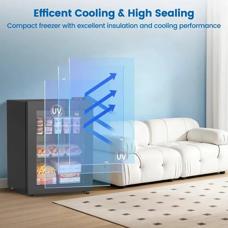 2.3 Cu Ft Upright Mini Freezer With Tempered Glass Door And Flexible Temp Control Keeps Your Stash Ice Cold In This Hella Compact Unit Ideal For Small Apartments Tiny Rvs Or Lofts Featuring Removable Shelves And Quick Trays