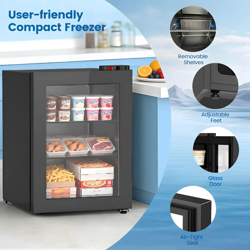 2.3 Cu Ft Upright Mini Freezer With Tempered Glass Door And Flexible Temp Control Keeps Your Stash Ice Cold In This Hella Compact Unit Ideal For Small Apartments Tiny Rvs Or Lofts Featuring Removable Shelves And Quick Trays