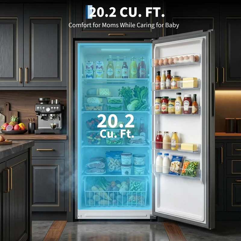 Frost Free Upright Freezer Single Door Stand Up 20 Cubic Feet For Bulk Storage And Frozen Meals Space Saving Vertical Setup Ideal For Home Garage Or Kitchen No Frost Headache For Bulk Hauls
