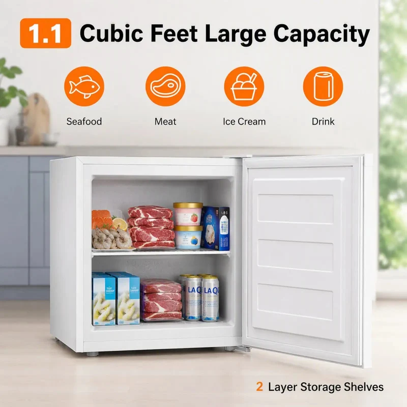 Compact 1.1 Cu Ft Upright Mini Freezer In Bright White For Dorms Small Apartments And Garages Fast Freeze Tech Keeps Your Cold Stash Frosty While Taking Zero Footprint Off The Kitchen Floor
