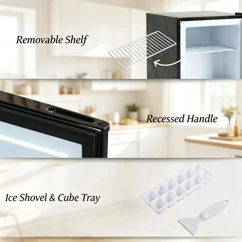 Sleek Black Mini Freezer with reversible door packed with sick 1.1 cubic feet of compact upright storage for frozen meat seafood ice cream and ice cubes features five level temp control to keep your stash chilled perfect chill vibes