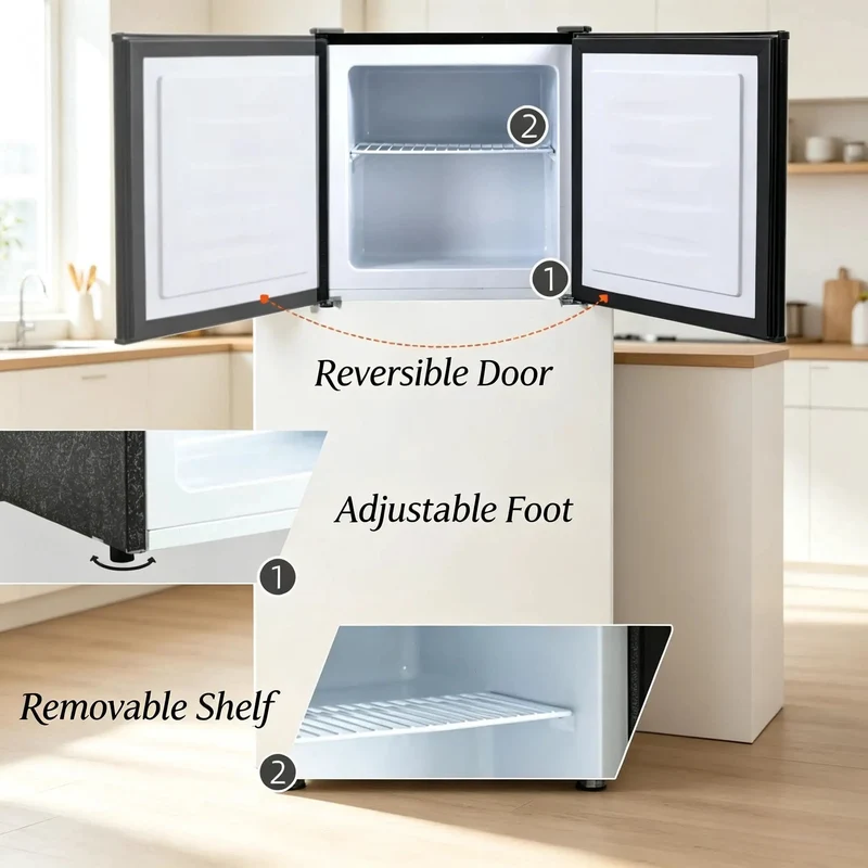 Sleek Black Mini Freezer with reversible door packed with sick 1.1 cubic feet of compact upright storage for frozen meat seafood ice cream and ice cubes features five level temp control to keep your stash chilled perfect chill vibes