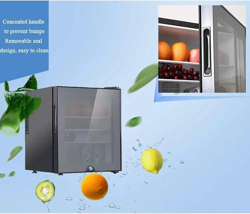 Compact Upright Mini Freezer Featuring A Sleek Black Glass Door With Energy Efficient Cooling That Runs Dead Quiet At Twenty Eight Decibels Ideal For Dorms Offices Or Small Bedrooms With Plug And Play Design