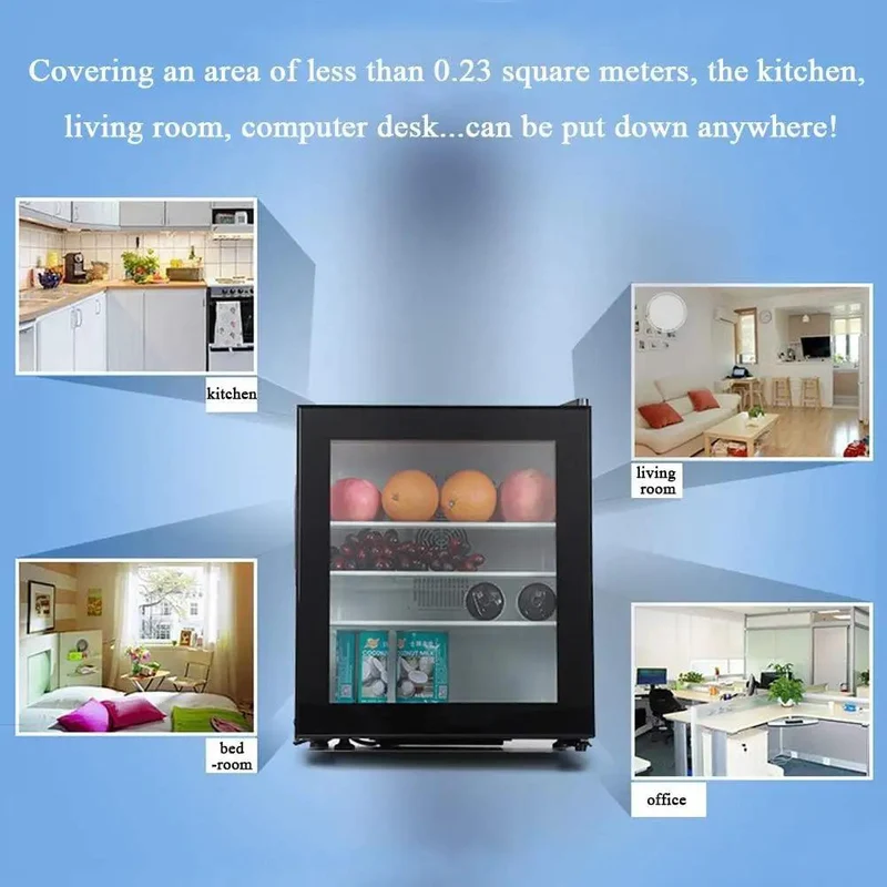 Compact Upright Mini Freezer Featuring A Sleek Black Glass Door With Energy Efficient Cooling That Runs Dead Quiet At Twenty Eight Decibels Ideal For Dorms Offices Or Small Bedrooms With Plug And Play Design