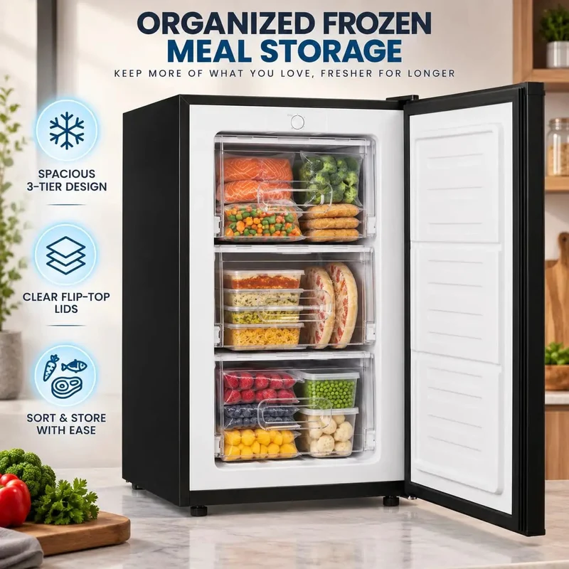 Kickin Compact 3.2 Cubic Foot Upright Freezer Solid Black Design Legit Space Saving Cold Storage For Garage Tight Kitchen And College Dorm Room With Smooth 3 Level Thermostat