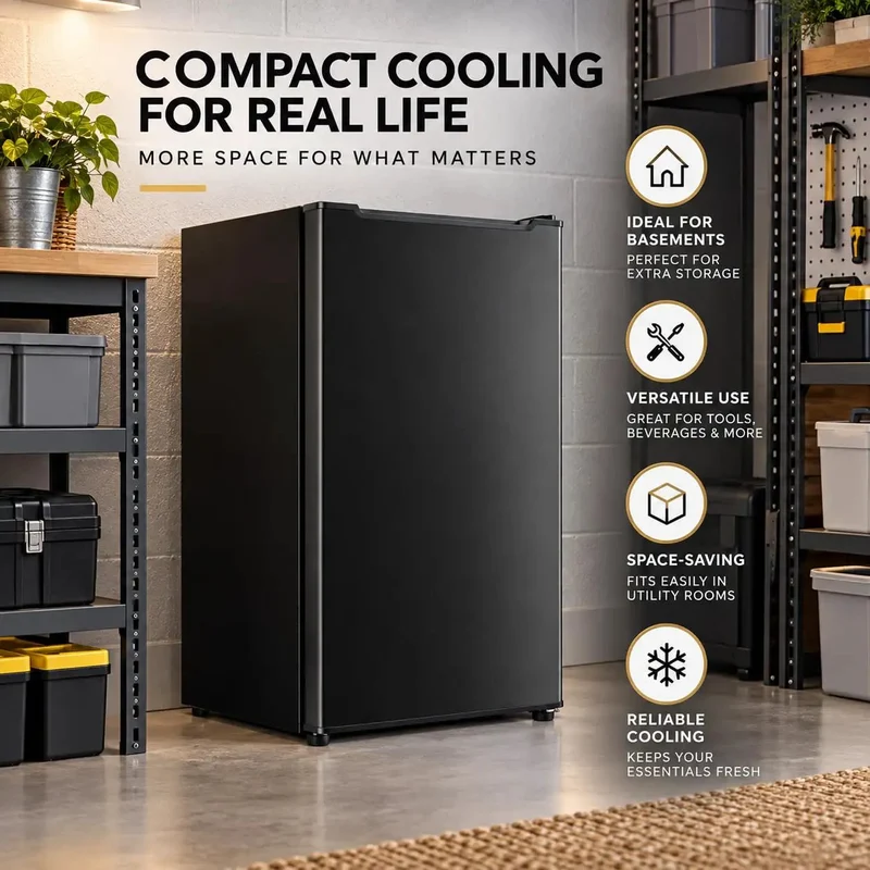 Kickin Compact 3.2 Cubic Foot Upright Freezer Solid Black Design Legit Space Saving Cold Storage For Garage Tight Kitchen And College Dorm Room With Smooth 3 Level Thermostat