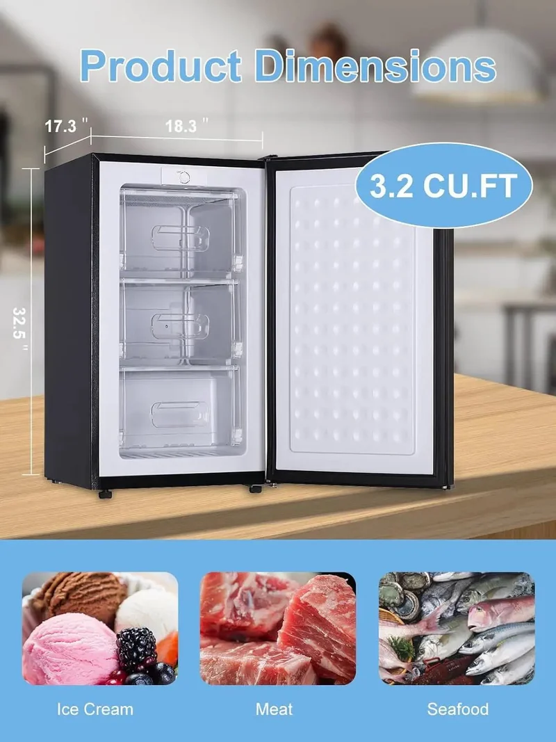 3.2 Cu Ft Upright Mini Freezer Delivers Hardcore Fast Freeze Power With Three Level Thermostat For Rock Solid Chill. Removable Shelves And Quiet Motor Nestle In Dorms Offices Or Rv. Eco Smart Rig With Sleek Black Shell Delivers Elite Cold Flex For Frozen