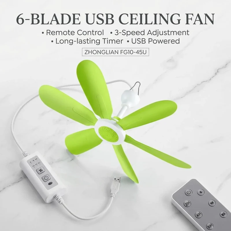 Portable Ceiling Fan With Remote 16.5 Inch USB Hanging Fan 5 Flexible Soft Blades Smooth Breeze Bedroom Dorm Camp Office Quiet Operation For Peaceful Nights Stay Chill All Summer Long