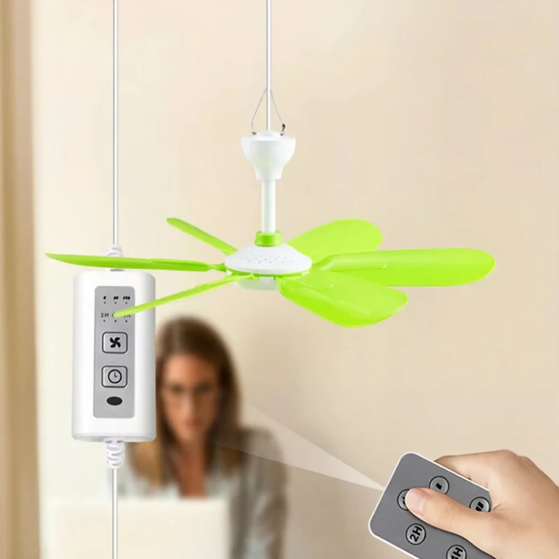 Portable Ceiling Fan With Remote 16.5 Inch USB Hanging Fan 5 Flexible Soft Blades Smooth Breeze Bedroom Dorm Camp Office Quiet Operation For Peaceful Nights Stay Chill All Summer Long