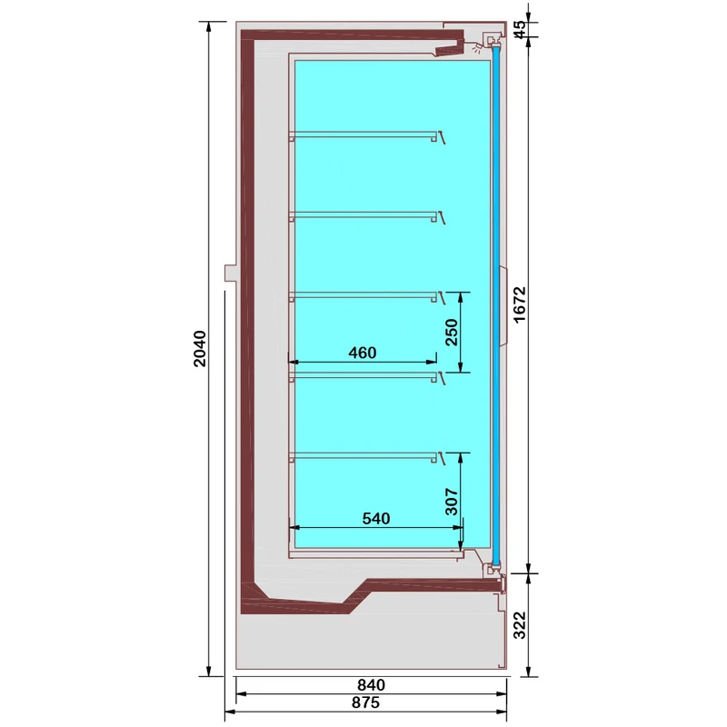 Professionelles Wandkühlregal Schwarz , 194 cm , 3 Glastüren, RNP20-U5