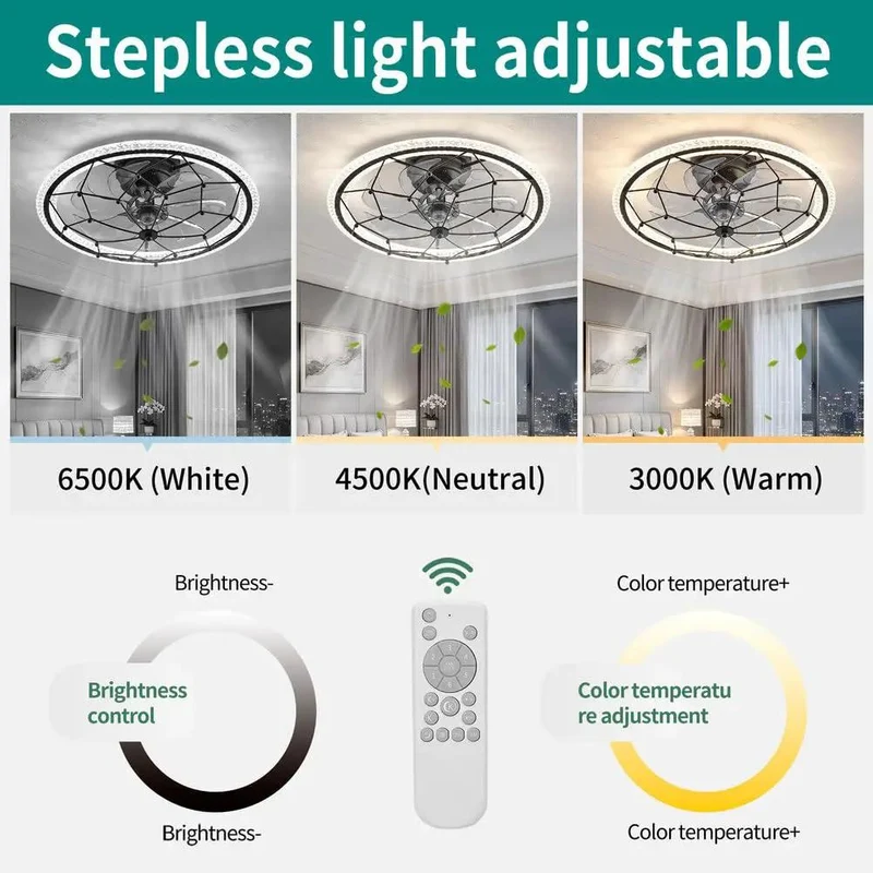 Smooth Operator Twenty Inch Caged Ceiling Fan With Remote And Integrated Light Kit Featuring Reversible Motor And Half Hour Timer For Top Shelf Farmhouse Style Airflow In Your Home