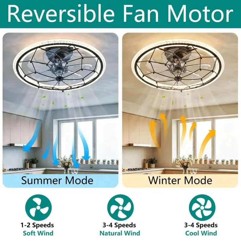 Smooth Operator Twenty Inch Caged Ceiling Fan With Remote And Integrated Light Kit Featuring Reversible Motor And Half Hour Timer For Top Shelf Farmhouse Style Airflow In Your Home