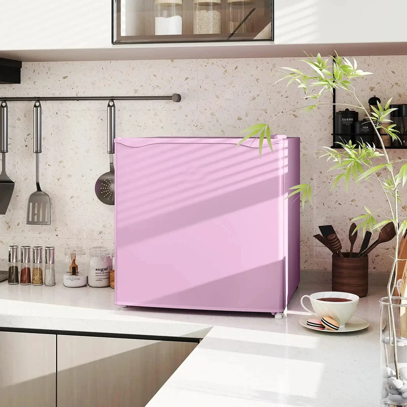 Slick 1.1 Cu Ft Compact Countertop Upright Freezer Featuring Smooth Temperature Dial And Handy Removable Shelf In Vibrant Pink Perfect For Dorm Room Or Office