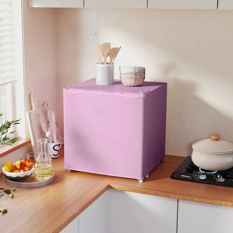 Slick 1.1 Cu Ft Compact Countertop Upright Freezer Featuring Smooth Temperature Dial And Handy Removable Shelf In Vibrant Pink Perfect For Dorm Room Or Office