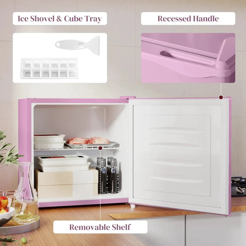 Slick 1.1 Cu Ft Compact Countertop Upright Freezer Featuring Smooth Temperature Dial And Handy Removable Shelf In Vibrant Pink Perfect For Dorm Room Or Office