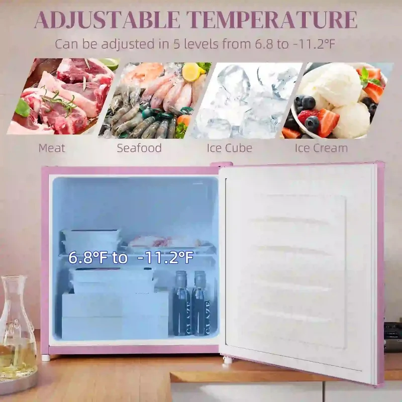 Slick 1.1 Cu Ft Compact Countertop Upright Freezer Featuring Smooth Temperature Dial And Handy Removable Shelf In Vibrant Pink Perfect For Dorm Room Or Office