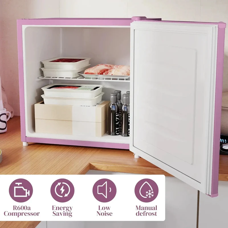Slick 1.1 Cu Ft Compact Countertop Upright Freezer Featuring Smooth Temperature Dial And Handy Removable Shelf In Vibrant Pink Perfect For Dorm Room Or Office