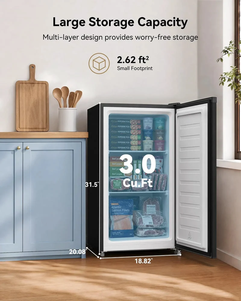 Compact 3.0 Cubic Foot Upright Mini Freezer In Black Delivers Sweet Cold Storage For Apartments And Dorm Rooms Without Making A Peep Keeps Meat And Ice Cream Totally Crisp All Season Long While Sliding Under Counters Smooth As Silk