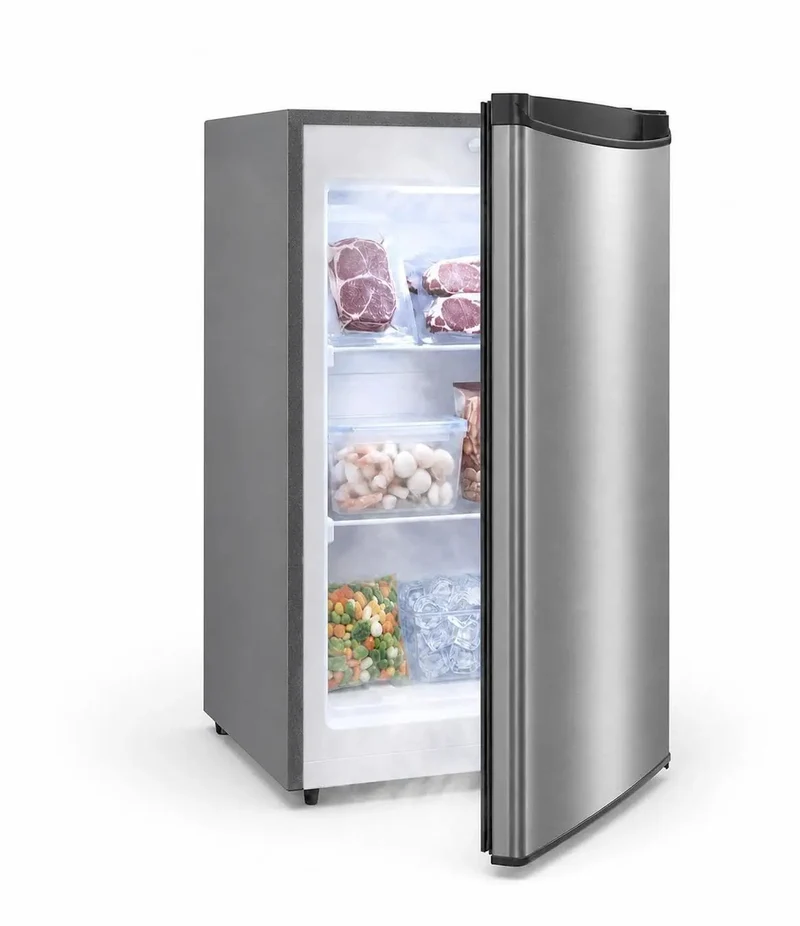 Dang Solid Upright Freezer 3.1 Cu Ft Single Door Vertical Deep Storage With Adjustable Shelves And Simple Mechanical Temp Control No Fuss Build For Garage Kitchen Or Basement In Slick Stainless Steel Finish