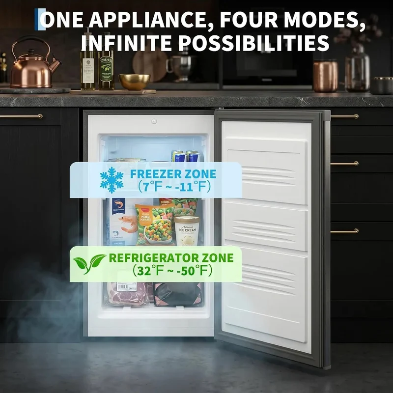 Dang Solid Upright Freezer 3.1 Cu Ft Single Door Vertical Deep Storage With Adjustable Shelves And Simple Mechanical Temp Control No Fuss Build For Garage Kitchen Or Basement In Slick Stainless Steel Finish