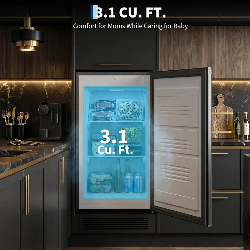 Dang Solid Upright Freezer 3.1 Cu Ft Single Door Vertical Deep Storage With Adjustable Shelves And Simple Mechanical Temp Control No Fuss Build For Garage Kitchen Or Basement In Slick Stainless Steel Finish