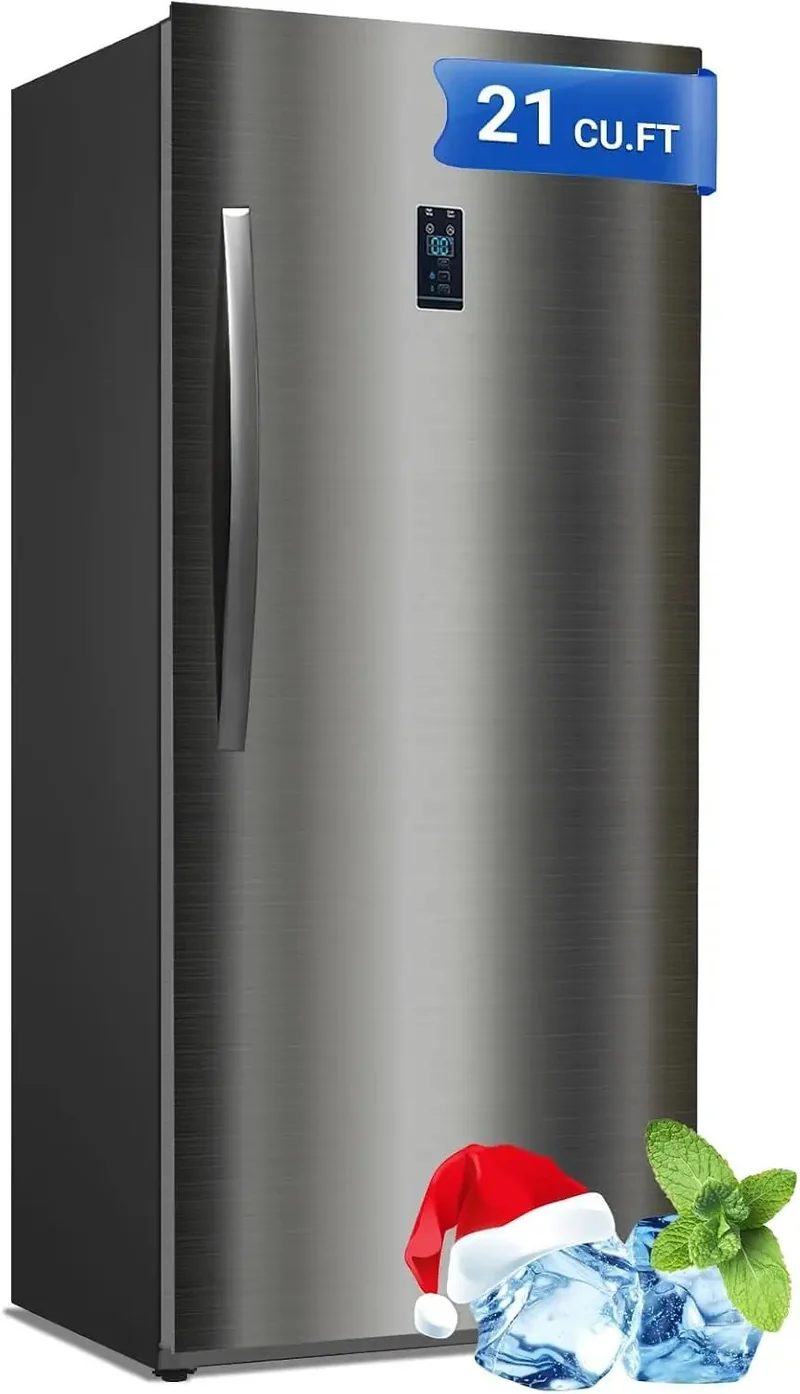 Heavy Duty 21 Cu Ft Upright Freezer, No Fuss Frost Free System, Sleek Led Touch Panel And Stainless Steel Build, Roomy Enough For Grocery Runs, Straight Up Garage Ready Powerhouse